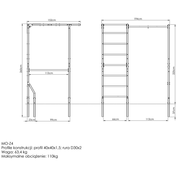 Drabinka zewnętrzna + drążek do podciągania z uchwytem na worek MO-Z4 - Marbo Sport
