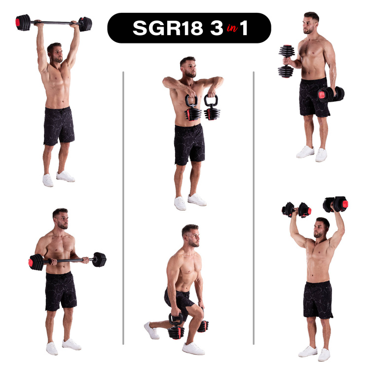 Zestaw regulowanych sztangielek SGR18 PRO 3w1 41 kg - HMS