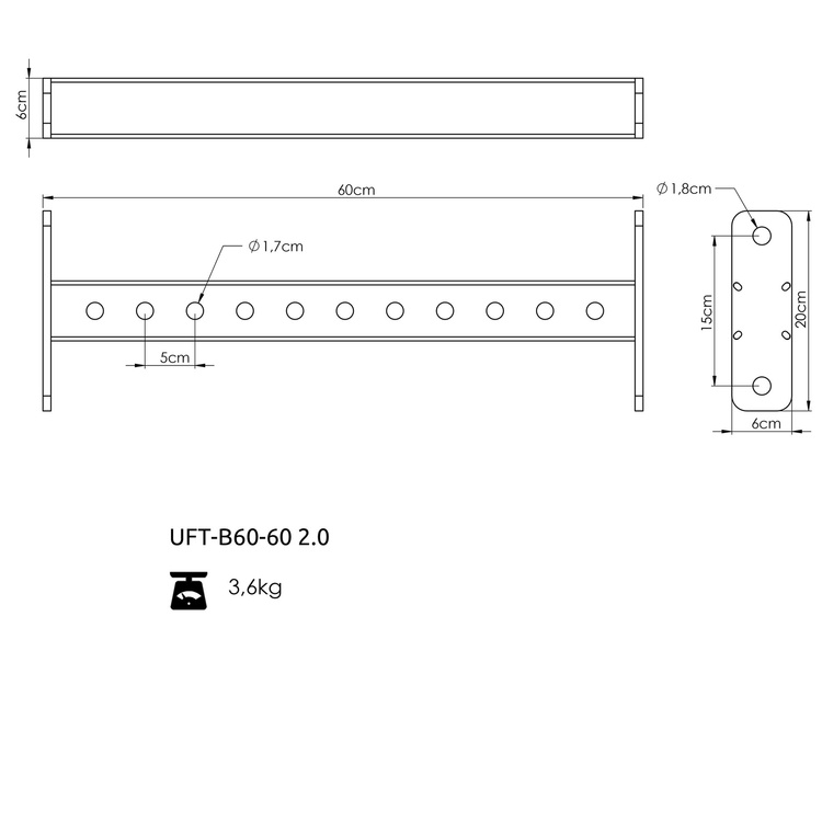 Belka łącząca z otworami 60 cm do klatek RIG COMPACT 60x60 - UpForm