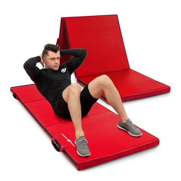 Materac gimnastyczny składany twardy z rzepami 180 x 60 x 5 cm czerwony - Marbo Sport
